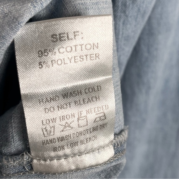 Aaron & Amber Chambray Ruffle Lace Button Front Shirt Sz S Puff Sleeves - Picture 9 of 16